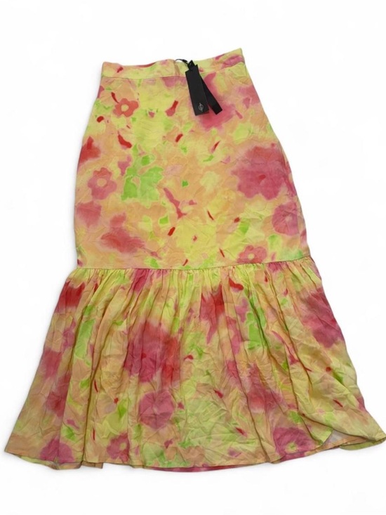 stradivarius Dresses & Skirts - Stradivarius Floral Tie-Dye Trumpet Midi Skirt - Pink, yellow & green